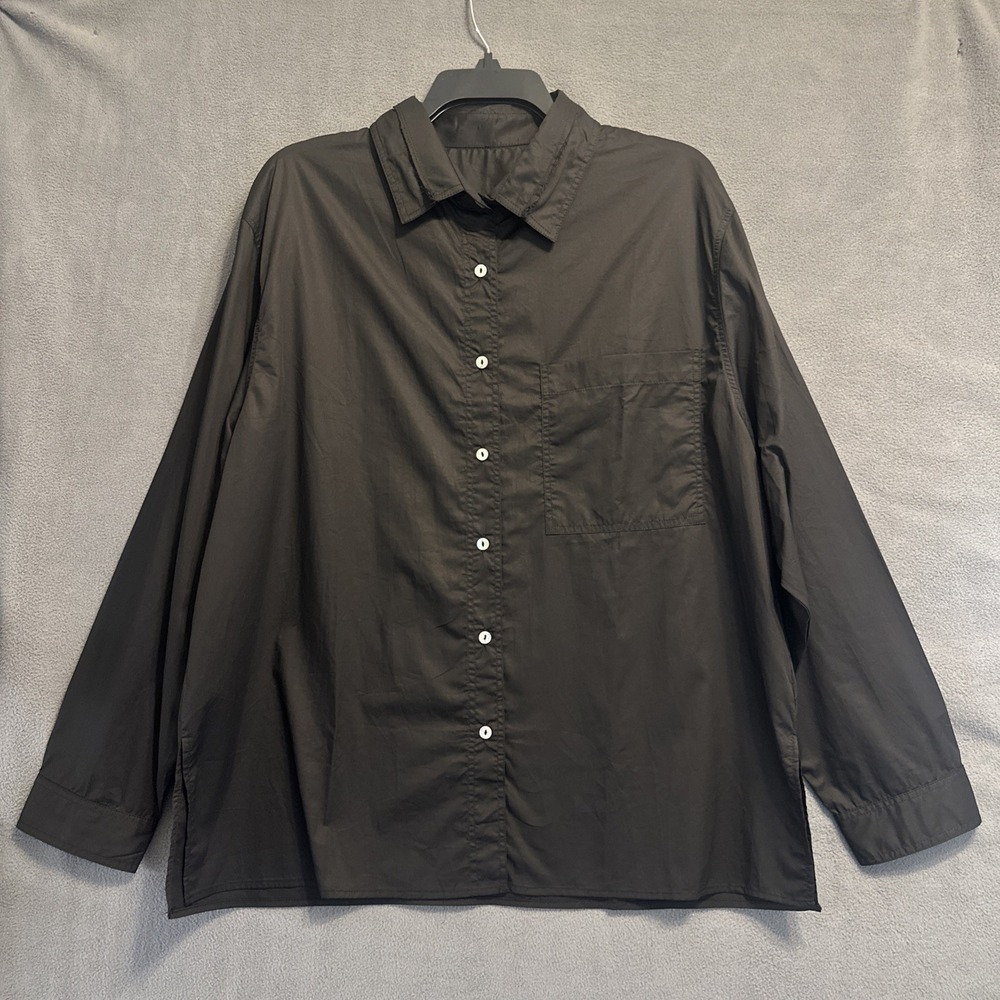 Jewel Toffier Oversized Button Up Shirt Opalescent Buttons OSFA Black Minimalist